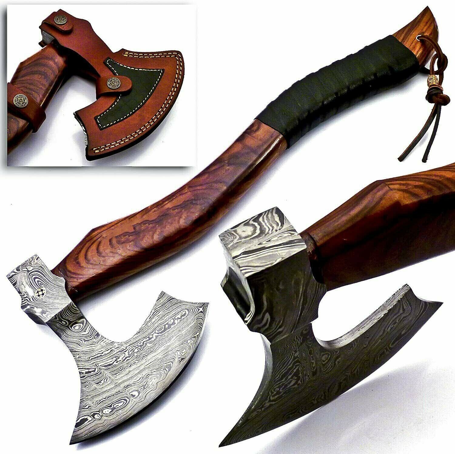  Damascus Steel Blade Axe Hatchet Tomahawk Hunting Knife Camping Outdoor.