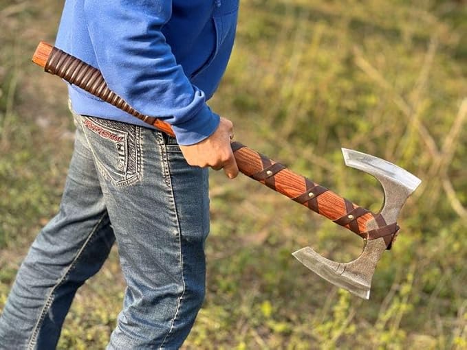 Hand Forged Double-Headed Viking Axe – Handmade Berserker Axe for Forest Hunting & Outdoor Adventures