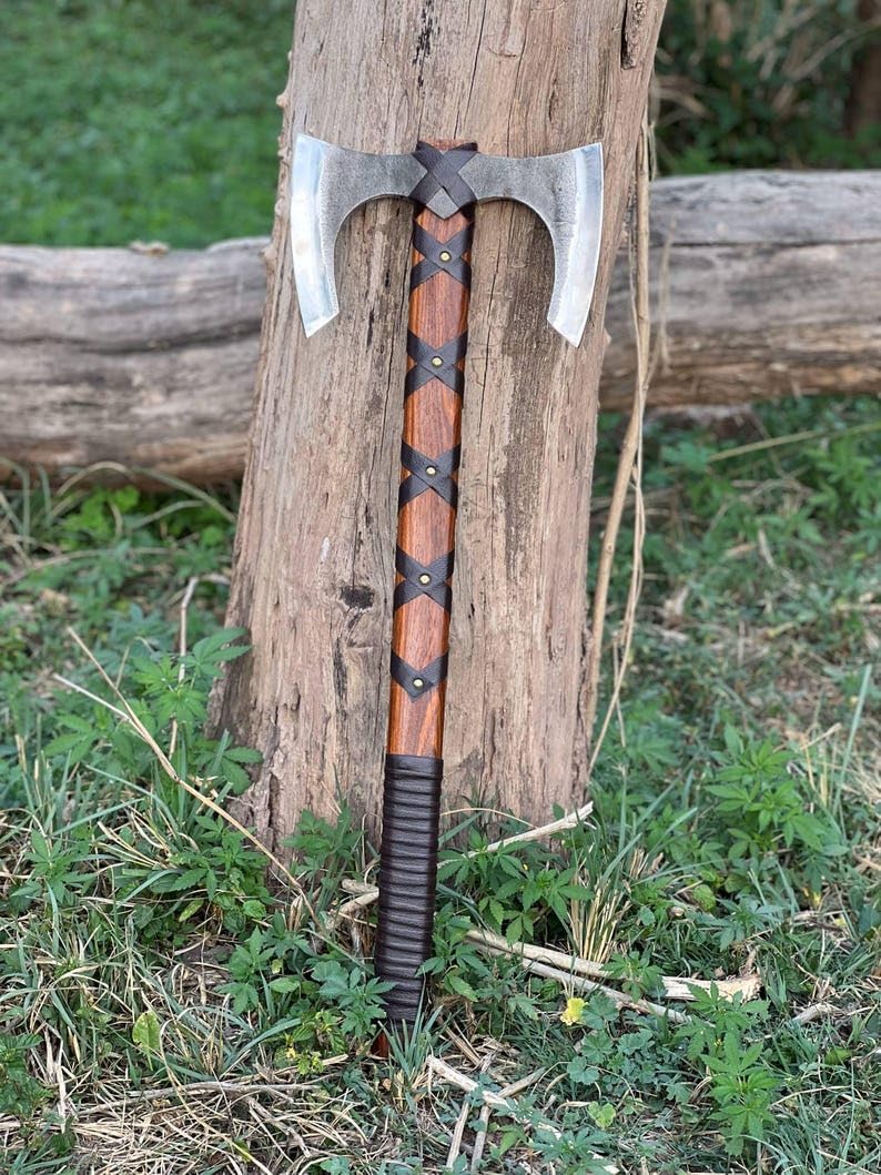 Hand Forged Double-Headed Viking Axe – Handmade Berserker Axe for Forest Hunting & Outdoor Adventures