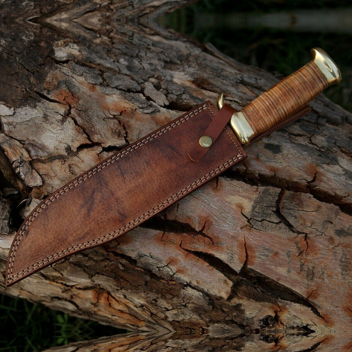 Handmade Bowie Long Hunting Knife Stainless Steel  Knife, Fixed Blade Hunting Knife, Outdoor Camping Knife, Survival Knife, Large Bowie Knife With Leather Sheath