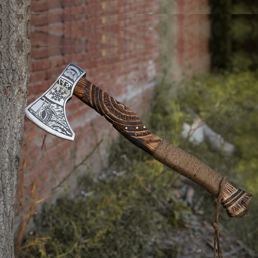 Hunting axe | Camping Axe Helm of Awe Blade Design Bearded Tomahawk