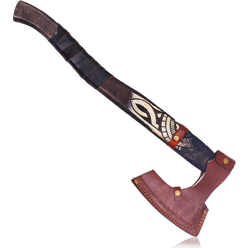 Handmade Viking Hatchet Axe | Bearded Axe, Camping Axe, Tomahawk Battle Axe | Carving rune Engraved Carbon Steel Viking Axe
