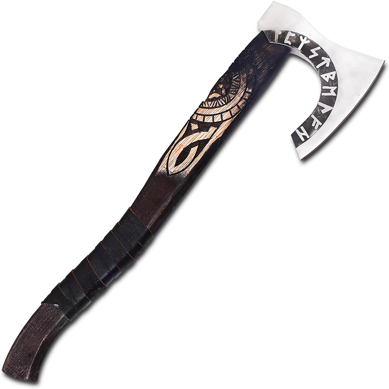 Hache de hache viking faite à la main | Hache barbue, hache de camping, hache de combat Tomahawk | Sculpture rune gravée en acier au carbone Viking Axe