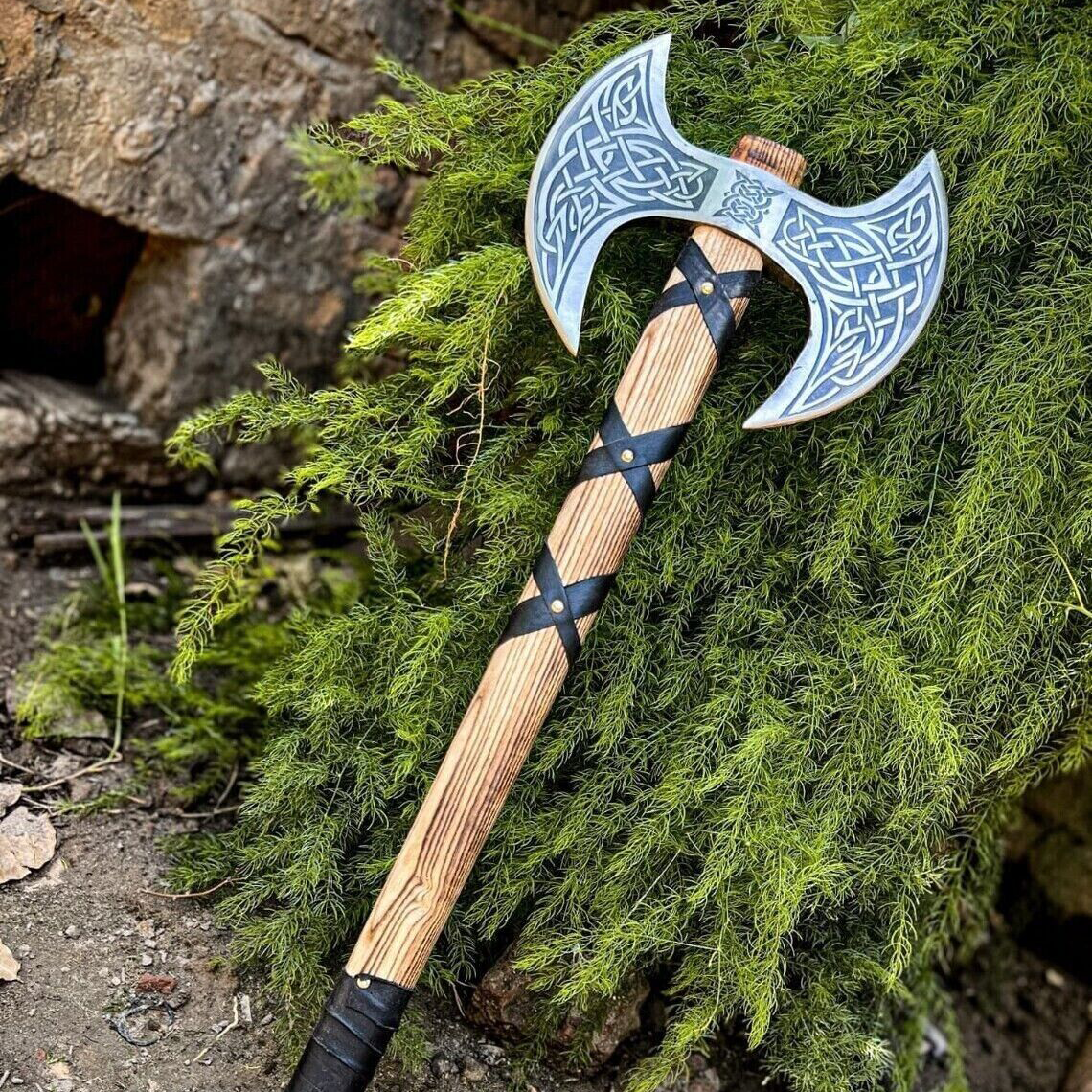 Double Headed Carbon Steel Viking Axe | Outdoor Wood Hunting Camping Axe. Forest Axe,