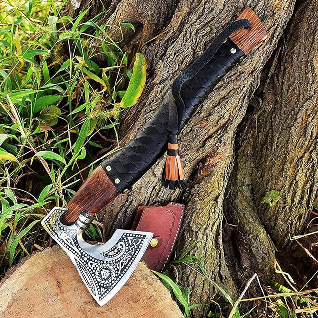 Handmade viking axe real hatchet, Forged carbon steel axe | Outdoor camping axe with premium leather sheath, Viking gifts