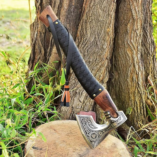 Handmade viking axe real hatchet, Forged carbon steel axe | Outdoor camping axe with premium leather sheath, Viking gifts